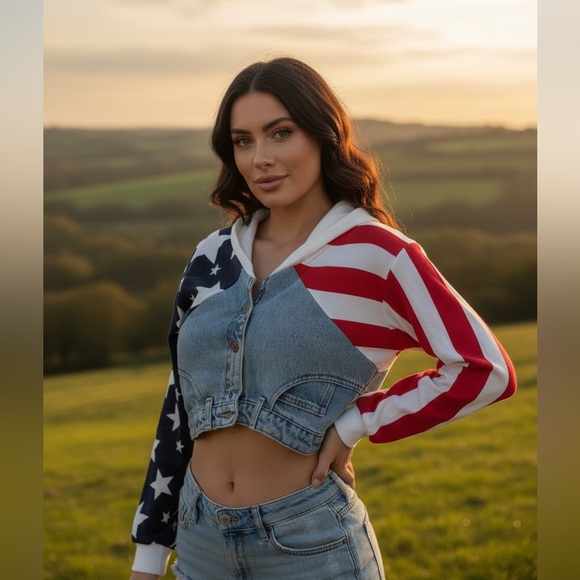 Frederick's of Hollywood Jackets & Blazers - Fredrick’s of Hollywood Denim American Flag Cropped Jacket